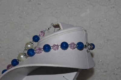 +MBAHB #00014-8792  "One Of A Kind Pink, Blue & Cream Bead Necklace & Earring Set"