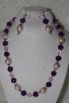 +MBAHB #00014-8787  "One Of A Kind Pink & DK Purple Bead Necklace & Earring Set"