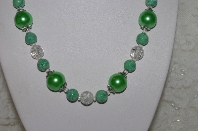 +MBAHB #00014-8772  "One Of A Kind Green & Clear Bead Necklace & Earring Set"
