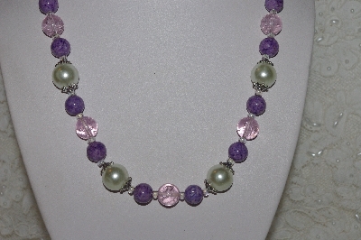 +MBAHB #00014-8767  "One Of A Kind Pink,Lavender & Cream Bead Necklace & Earring Set"