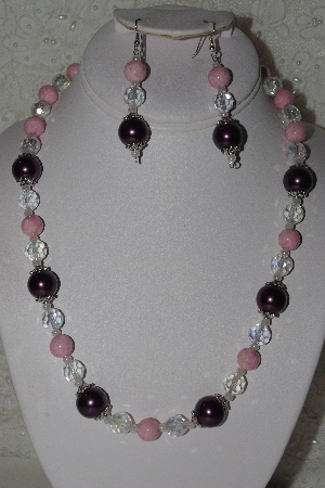 +MBAHB #00014-8757  "One Of A Kind Pink & Purple Bead Necklace & Earring Set"
