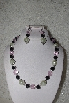 +MBAHB #00014-8746  "One Of A Kind Black, Pink & Cream Bead Necklace & Earring Set"