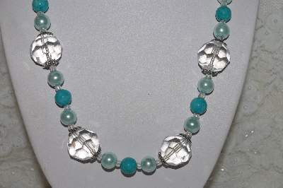 +MBAHB #00015-8986  "One Of A Kind Blue & Clear Bead Necklace & Earring Set"