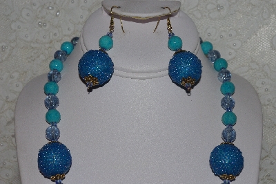 +MBAHB #00015-8963  "One Of A Kind Blue Bead Necklace & Earring Set"