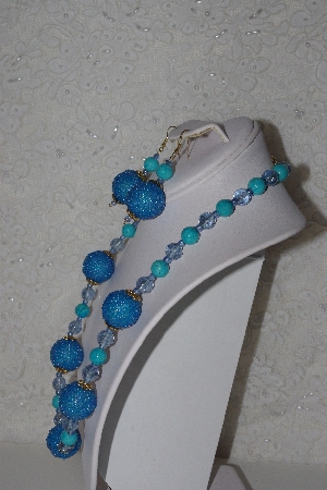 +MBAHB #00015-8963  "One Of A Kind Blue Bead Necklace & Earring Set"