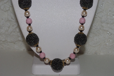 +MBAHB #00015-8939  "One Of A Kind Cream, ,Pink & Brown Bead Necklace & Earring Set"