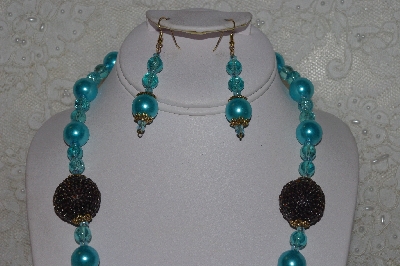 +MBAHB #00015-8908  "One Of A Kind Blue & Brown Bead Necklace & Earring Set"