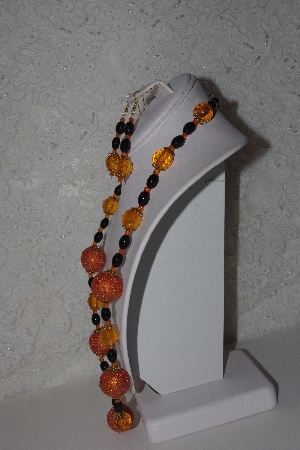 +MBAHB #00015-8883  "One OF A Kind Orange & Black Bead Necklace & Earring Set"