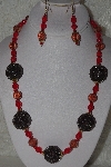 +MBAHB #00015-8878  "One Of A Kind Red & Brown Bead Necklace & Earring Set"