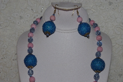 +MBAHB #00015-9085  "One OF A Kind Blue & Pink Bead Necklace & Earring Set"