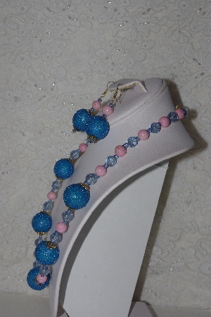 +MBAHB #00015-9085  "One OF A Kind Blue & Pink Bead Necklace & Earring Set"