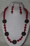 +MBAHB #00015-9077  "One Of A Kind Red & Brown Bead Necklace & Earring Set"