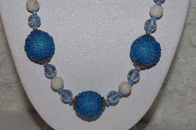 +MBAHB #00015-9053  "One Of A Kind Blue & Natural Bead Necklace & Earring Set"