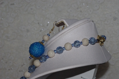 +MBAHB #00015-9053  "One Of A Kind Blue & Natural Bead Necklace & Earring Set"