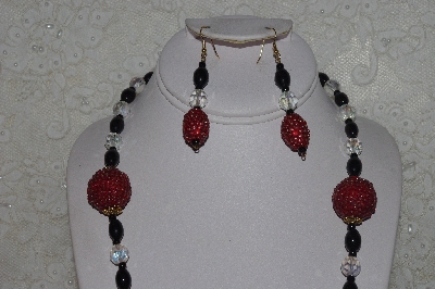 +MBAHB #00015-9041  "One Of A Kind Red, Black & AB Bead Necklace & Earring Set"