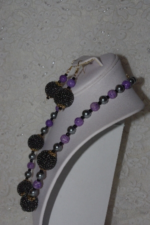 +MBAHB #00015-9023  "One Of A Kind Silver, Purple & Black Bead Necklace & Earring Set"