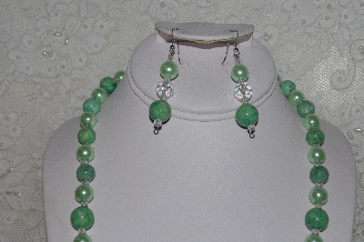+MBAHB #00015-8992  One Of A Kind Green & Clear Bead Necklace & Earring Set"