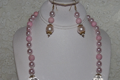 +MBAHB #00015-9011  "Fancy Pink & Clear Glass Bead Necklace & Earring Set