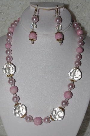 +MBAHB #00015-8951  "Fancy Pink & Clear Glass Bead Necklace & Earring Set"