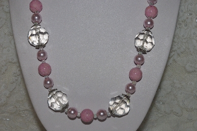 +MBAHB #00015-8889   "Fancy Pink & Clear Glass Bead Necklace & Earring Set"  