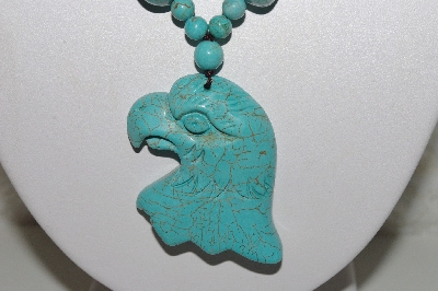 +MBAMG #00016-0127     "Howlite & Turquoise Carved Eagle Pendant & Bead Necklace"