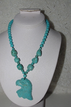 +MBAMG #00016-0127     "Howlite & Turquoise Carved Eagle Pendant & Bead Necklace"