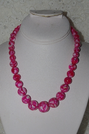 +MBAMG #00016-010   "Fuchsia Mother Of Pearl Resin Ball Bead Necklace"