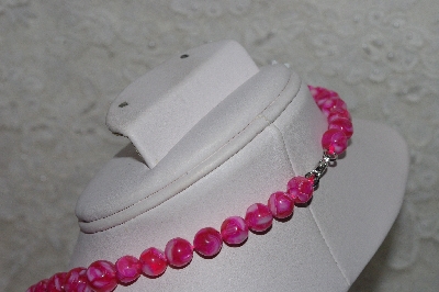 +MBAMG #00016-010   "Fuchsia Mother Of Pearl Resin Ball Bead Necklace"