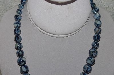 +MBAMG #00016-0100  "Blue Mother Of Pearl Resin Ball Bead Necklace"