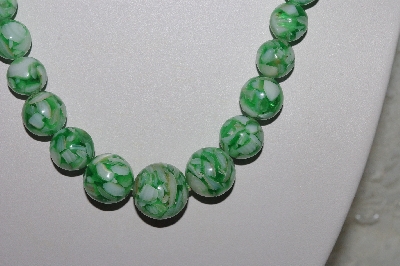 +MBAMG #00016-0105  "Green Mother Of Pearl/Resin Ball Bead Necklace"