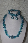 +MBAAC #01-9387  "Aqua Blue Crystal & Acrylic Pearl 3 Piece Set"