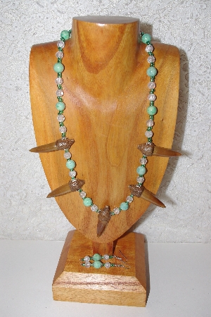 +MBAAC  #02-9665  "Valley  Oak Acorn Green & Clear Glass Bead Necklace & Earring Set"