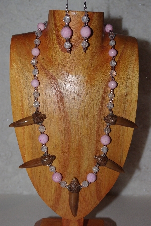 +MBAAC #02-9690  "Valley  Oak Acorn Beads, Pink & Clear Bead Necklace & Earring Set"