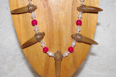 +MBAAC #02-9695  " Valley Oak Acorn Beads, Clear Glass & Rose Riverstone Bead Necklace & Earring Set"