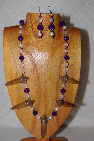 +MBAAC #02-9700  "Valley Oak Acorn Bead, Clear & DK Purple Bead Necklace & Earring Set"