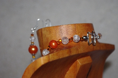 +MBAAC #02-9705  "Valley Oak Acorn Bead, Clear & Orange Pearl Necklace & Earring Set"