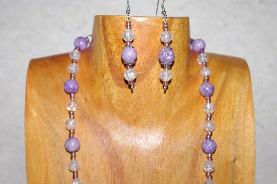 +MBAAC #02-9710  "Valley Oak Acron Beads, Clear & Lavender Bead Necklace & Earring Set"