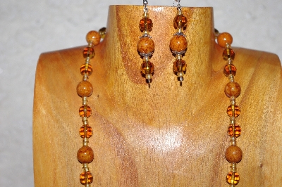 +MBAAC #02-9715  "Valley Oak Acorn Beads, Honey & Brown Bead Necklace & Earring Set"