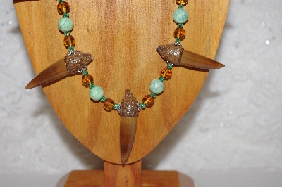 +MBAAC #02-9725  "Valley Oak Acorn Beads,Green & Honey Bead Necklace & Earring Set"