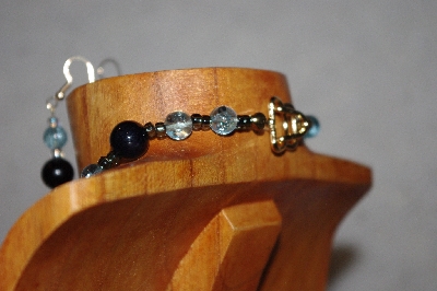 +MBAAC #02-9745  "Valley Oak Acorn Beads, Black & Blue Bead Necklace & Earring Set"