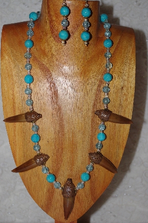 +MBAAC #02-9750  "Valley Oak Acorn Beads & Blue Bead Necklace & Earring Set"