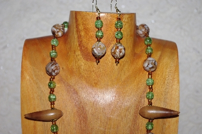 +MBAAC #02-9767  "Valley Oak Acorn Beads, Brown & Green Bead Necklace & Earring Set"