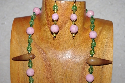 +MBAAC #02-9776  "Valley Oak Acorn Beads, Pink & Green Bead Necklace & Earring Set"