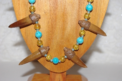 +MBAAC #02-9790  "Valley Oak Acorn Beads, Gold & Blue Bead Necklace & Earring Set"