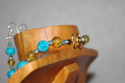 +MBAAC #02-9790  "Valley Oak Acorn Beads, Gold & Blue Bead Necklace & Earring Set"