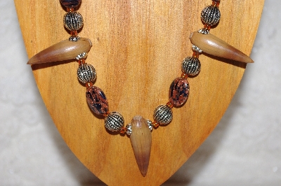 +MBAAC #02-9806  "Valley Oak Acorn Beads, German Silver & Mixed Sandstone Bead Necklace & Earring Set"
