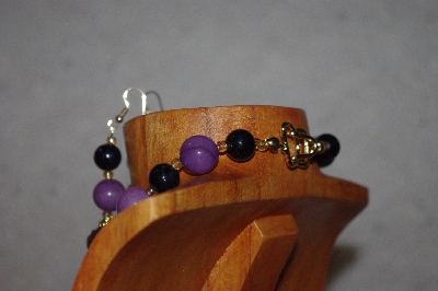 +MBAAC #02-9827  "White Oak Acorn Beads, Purple & Black Bead Necklace & Earring Set"