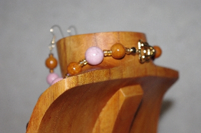 +MBAAC #02-9837   "White Oak Acorn Beads, Pink & Brown Bead Necklace & Earring Set"