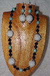 +MBAAC #02-9863  "Pearl White Hand Made Cluster Beads, Blue & Black Bead Necklace & Earring Set"