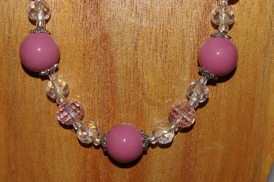 +MBAAC #03-0106  "One Of A Kind Pink & Clear Glass Bead Necklace & Earring Set"
